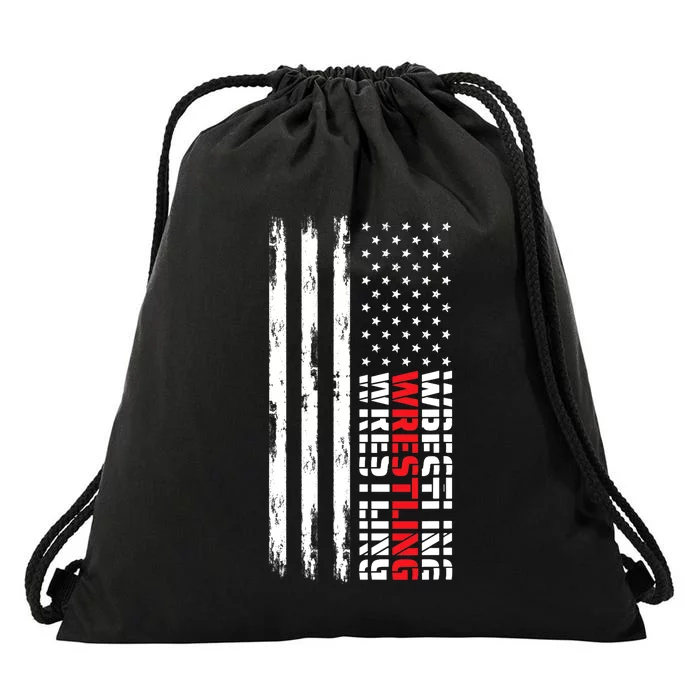 American Wrestling Vintage USA Flag Gifts For Wrestlers Drawstring Bag