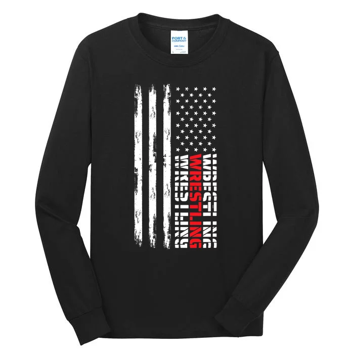 American Wrestling Vintage USA Flag Gifts For Wrestlers Tall Long Sleeve T-Shirt