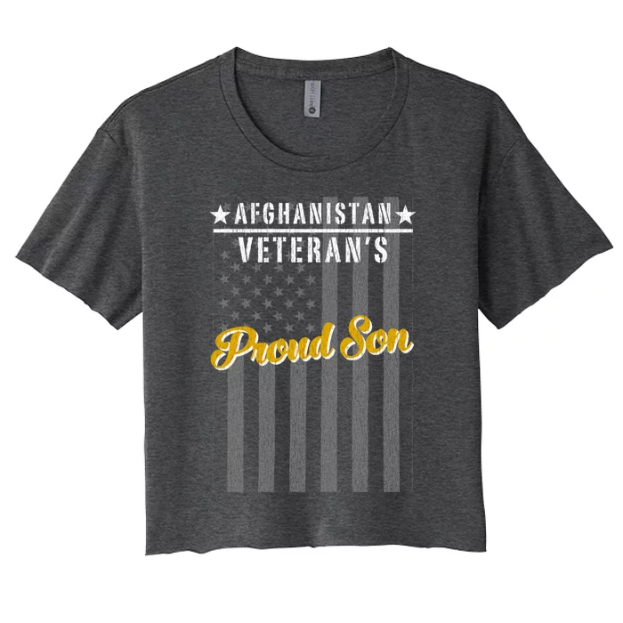 Afghanistan War Veteran Son Proud American Flag Gift Women's Crop Top Tee