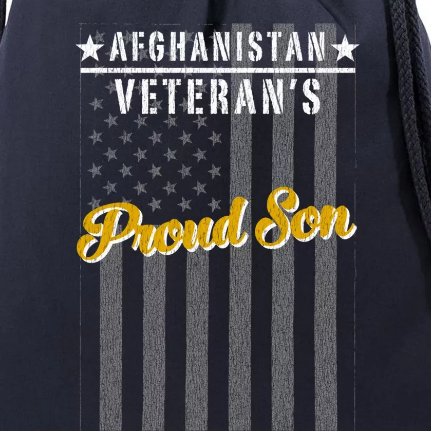 Afghanistan War Veteran Son Proud American Flag Gift Drawstring Bag