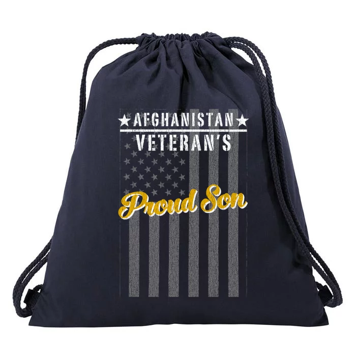 Afghanistan War Veteran Son Proud American Flag Gift Drawstring Bag