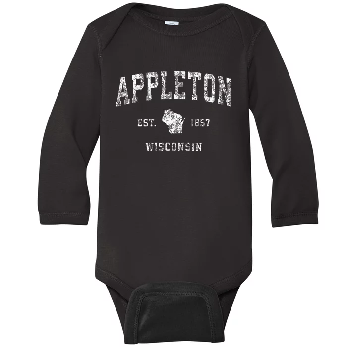 Appleton Wisconsin Wi Vintage Athletic Sports Design Baby Long Sleeve Bodysuit