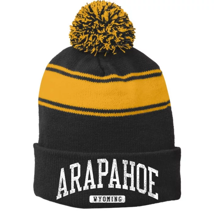 Arapahoe Wyoming Wy College University Style Stripe Pom Pom Beanie