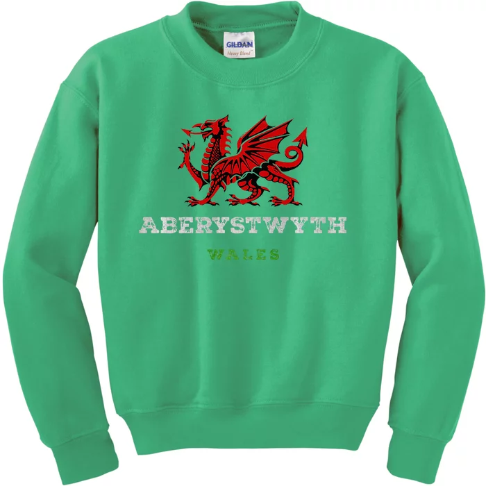 Aberystwyth Wales Welsh Dragon Flag Vintage Kids Sweatshirt