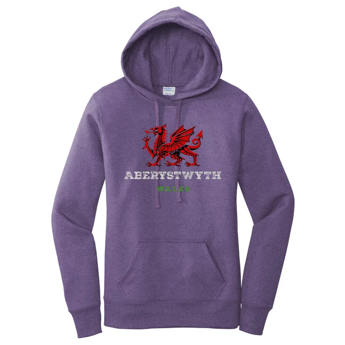 Aberystwyth Wales Welsh Dragon Flag Vintage Women's Pullover Hoodie