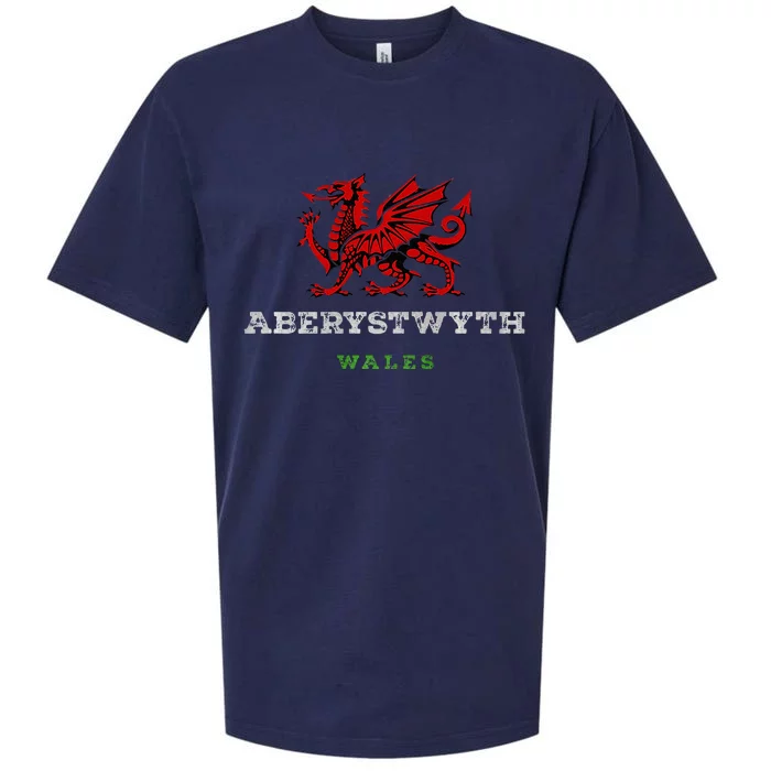 Aberystwyth Wales Welsh Dragon Flag Vintage Sueded Cloud Jersey T-Shirt