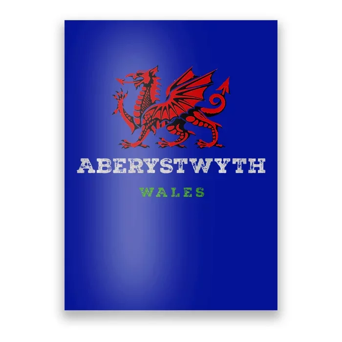 Aberystwyth Wales Welsh Dragon Flag Vintage Poster