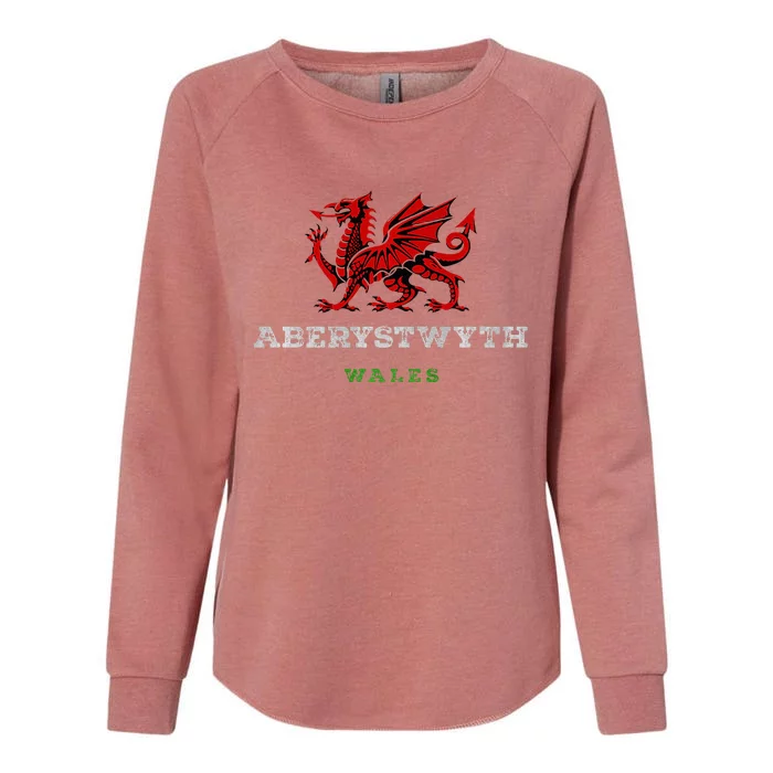 Aberystwyth Wales Welsh Dragon Flag Vintage Womens California Wash Sweatshirt