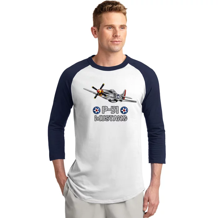 American World War 2 Pgreat Gift51 Mustang Fighter Airplane Funny Gift Baseball Sleeve Shirt