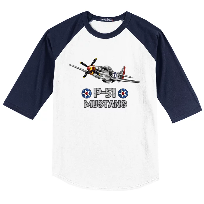 American World War 2 Pgreat Gift51 Mustang Fighter Airplane Funny Gift Baseball Sleeve Shirt