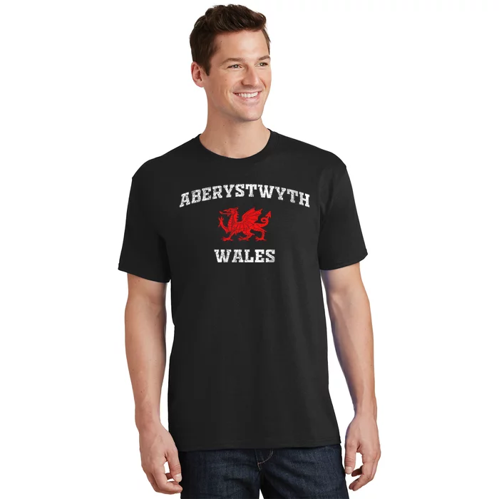 Aberystwyth Wales Welsh Dragon Flag Vintage T-Shirt