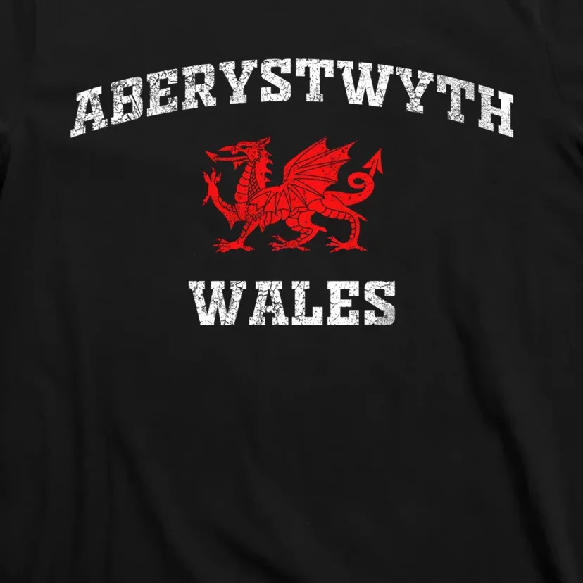 Aberystwyth Wales Welsh Dragon Flag Vintage T-Shirt