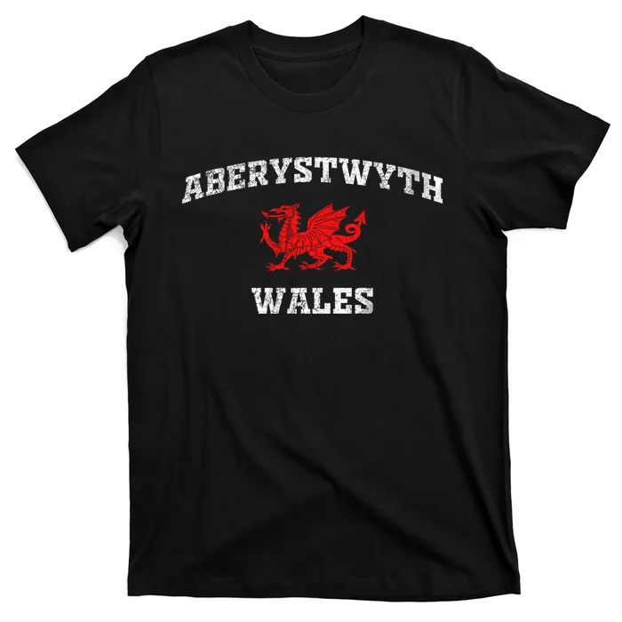 Aberystwyth Wales Welsh Dragon Flag Vintage T-Shirt