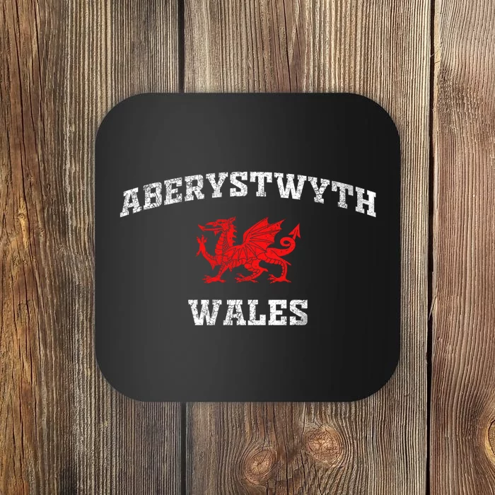 Aberystwyth Wales Welsh Dragon Flag Vintage Coaster