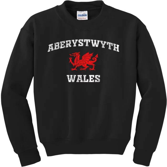 Aberystwyth Wales Welsh Dragon Flag Vintage Kids Sweatshirt