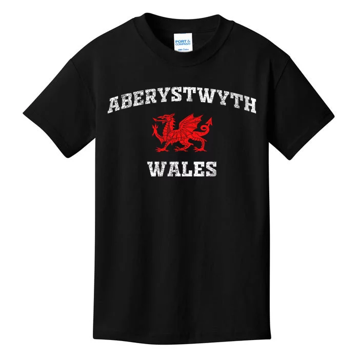 Aberystwyth Wales Welsh Dragon Flag Vintage Kids T-Shirt