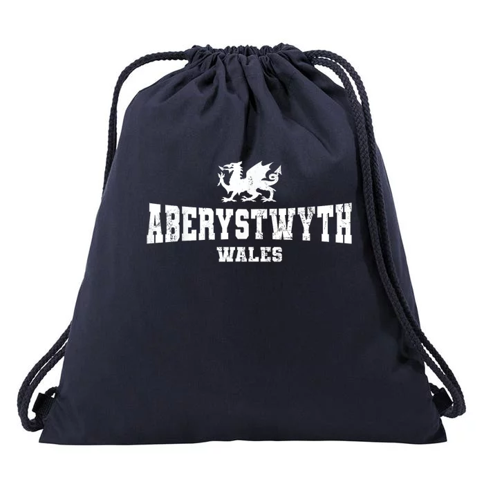 Aberystwyth Wales Welsh Dragon Flag Vintage Drawstring Bag