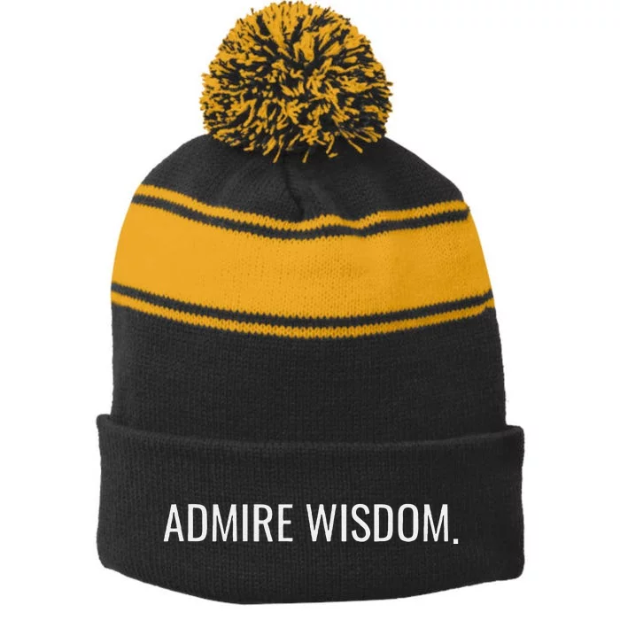 Achieve Wisdom Wise Optimistic And Inspirational Message Stripe Pom Pom Beanie