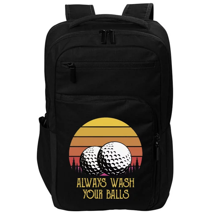 Always Wash Your Balls Adult Humor Retro Sunset Golf Impact Tech Backpack