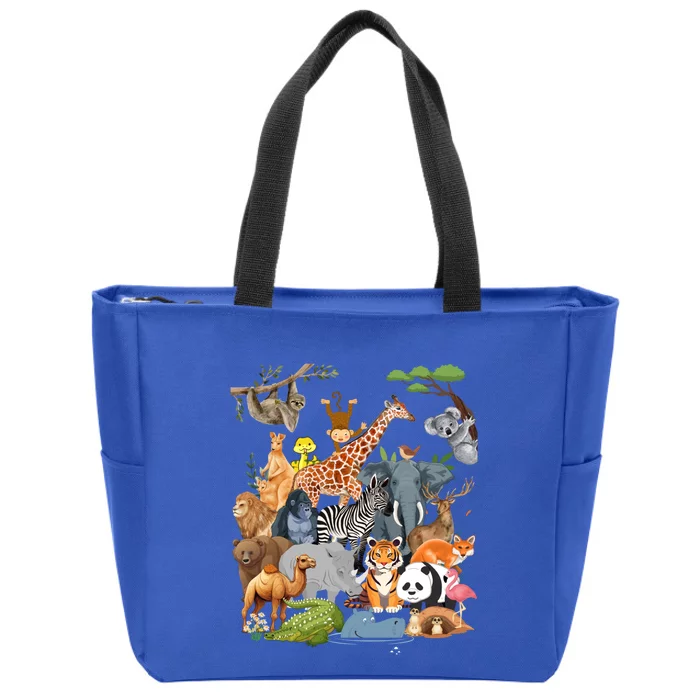 And Wildlife Zoo Day Party Cute 22 Animals Gift Zip Tote Bag