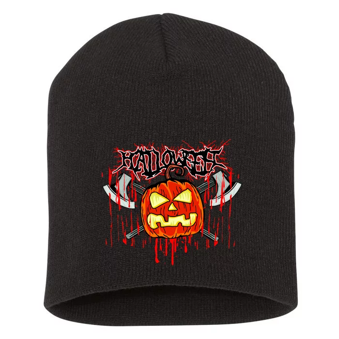 Axe Halloween Pumpkin Short Acrylic Beanie