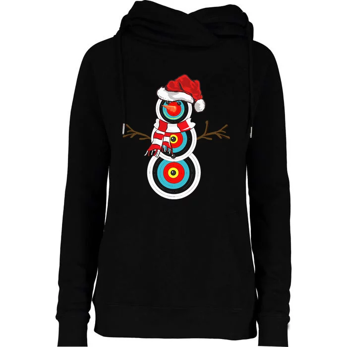 Archery Xmas Gift Santa Hat Snowman Archery Christmas Womens Funnel Neck Pullover Hood