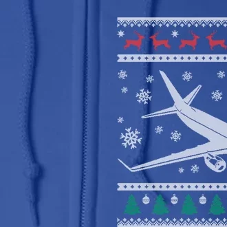 Airplane Xmas Jumbo Jet Ugly Christmas Gift Full Zip Hoodie