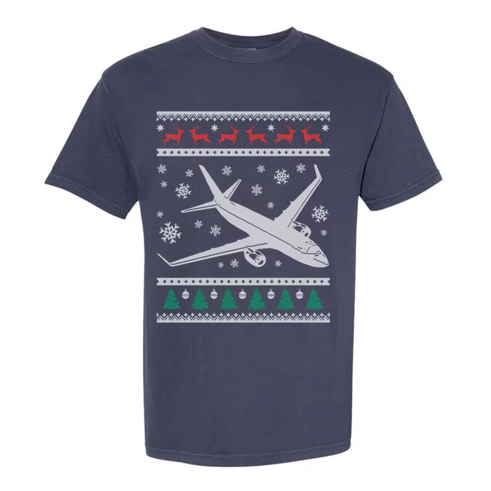 Airplane Xmas Jumbo Jet Ugly Christmas Great Gift Garment-Dyed Heavyweight T-Shirt