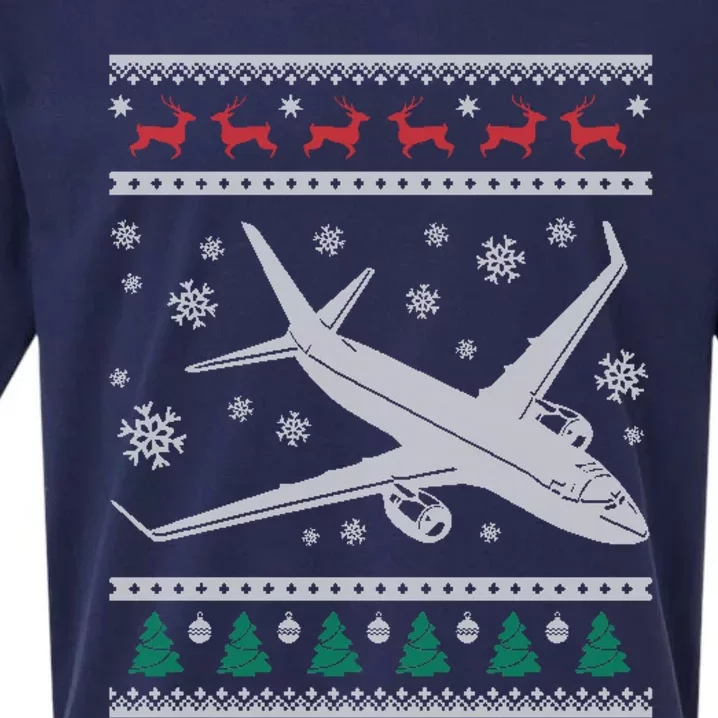 Airplane Xmas Jumbo Jet Ugly Christmas Great Gift Sueded Cloud Jersey T-Shirt