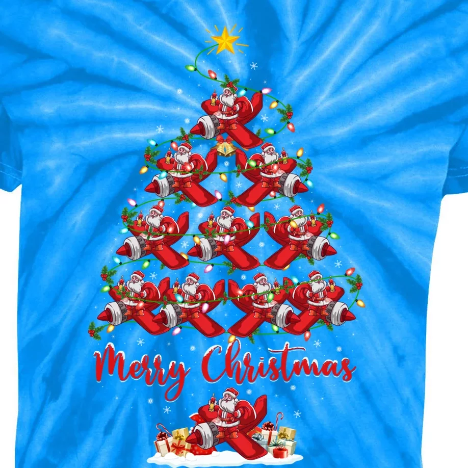 Airplane Xmas Lighting Santa Airplane Christmas Tree Gift Kids Tie-Dye T-Shirt