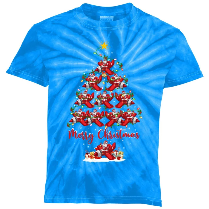 Airplane Xmas Lighting Santa Airplane Christmas Tree Gift Kids Tie-Dye T-Shirt