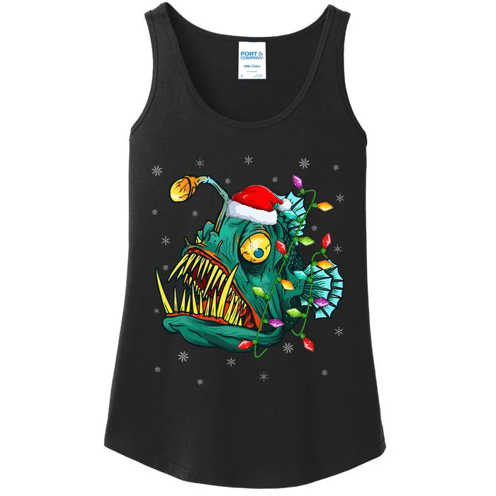 Anglerfish Xmas Lighting Reindeer Hat Anglerfish Christmas Ladies Essential Tank