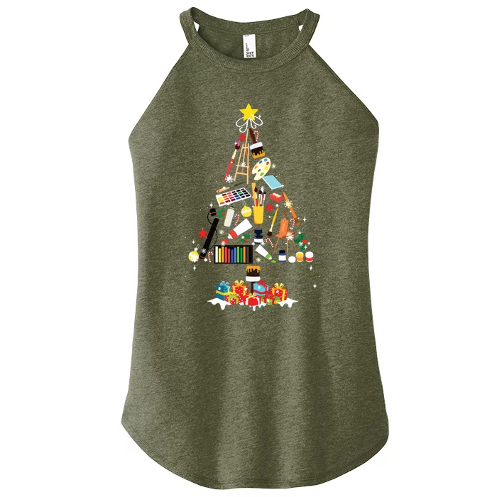 Art Xmas Tree Decor Art Teacher Ugly Artist Christmas Gift Women’s Perfect Tri Rocker Tank