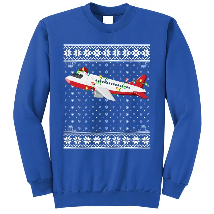 Airplane Xmas Ugly Sweater Santa Lighting Airplane Christmas Cute Gift Tall Sweatshirt