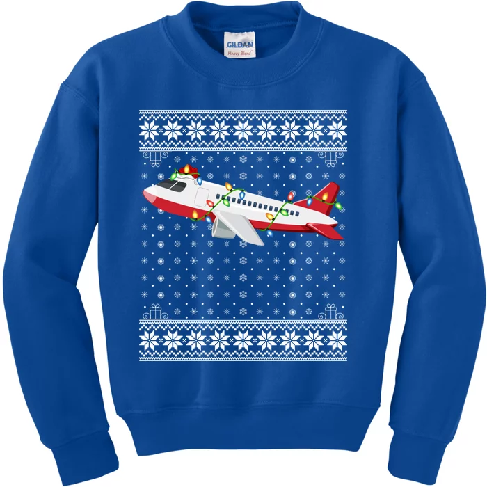 Airplane Xmas Ugly Sweater Santa Lighting Airplane Christmas Cute Gift Kids Sweatshirt