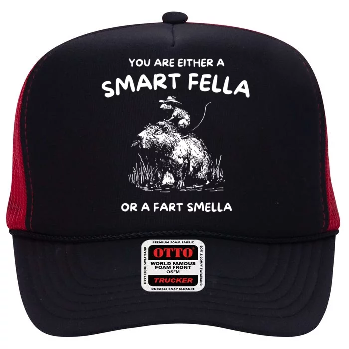 Are You A Smart Fella Or Fart Smella Funny Rat Riding Cabybara High Crown Mesh Trucker Hat