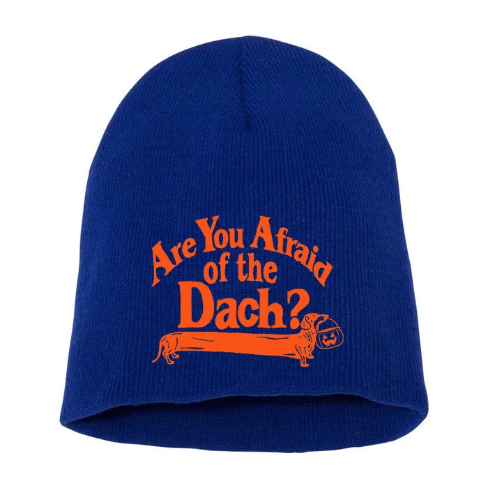 Are You Afraid Of The Dach Funny Dachshund Dog Halloween Short Acrylic Beanie