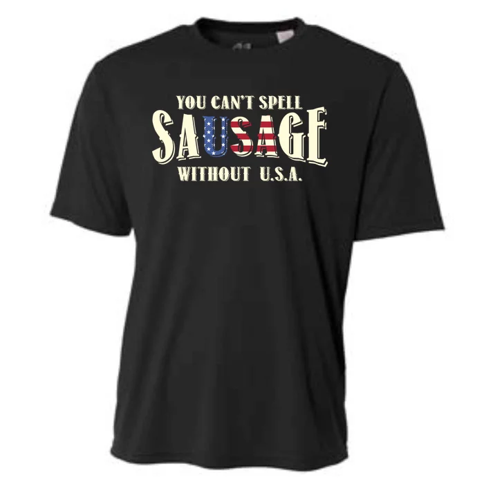 American You Cant Spell Sausage Without Usa Flag Funny Gift Cooling Performance Crew T-Shirt