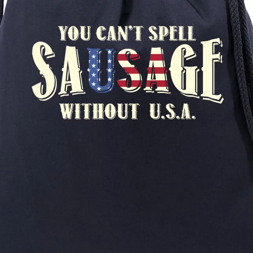 American You Cant Spell Sausage Without Usa Flag Funny Gift Drawstring Bag