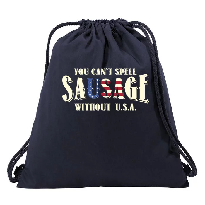 American You Cant Spell Sausage Without Usa Flag Funny Gift Drawstring Bag