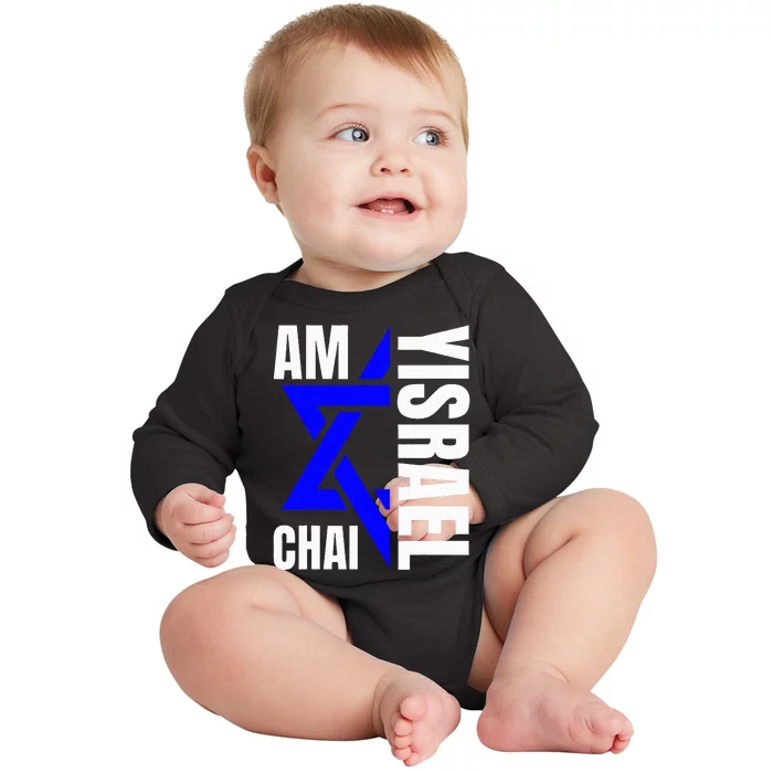 Am Yisrael Chai Israel Star of David Baby Long Sleeve Bodysuit