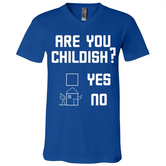 Are You Childish? Funny Adultish Cartoon Drawing V-Neck T-Shirt