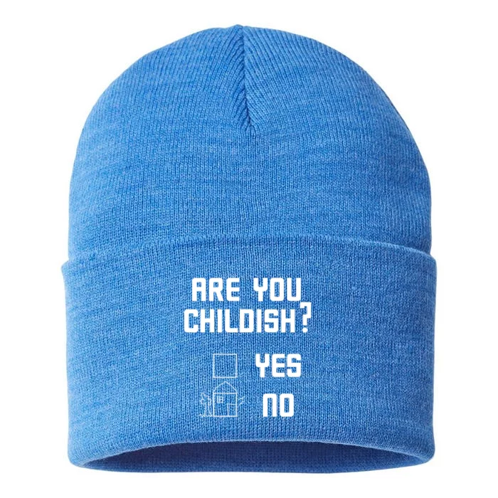 Are You Childish? Funny Adultish Cartoon Drawing Sustainable Knit Beanie