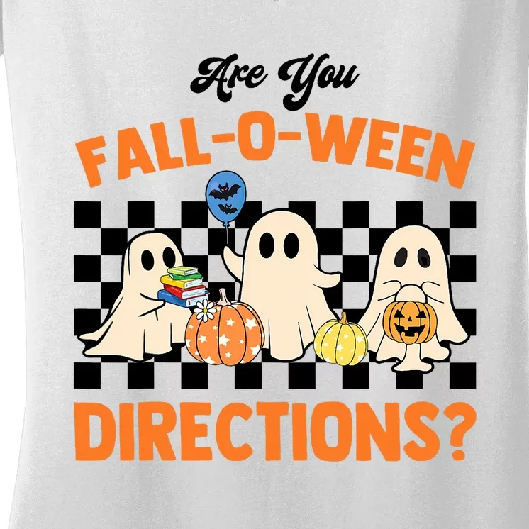 Are You Falloween Directions Ghost Christian Halloween Women's V-Neck T-Shirt