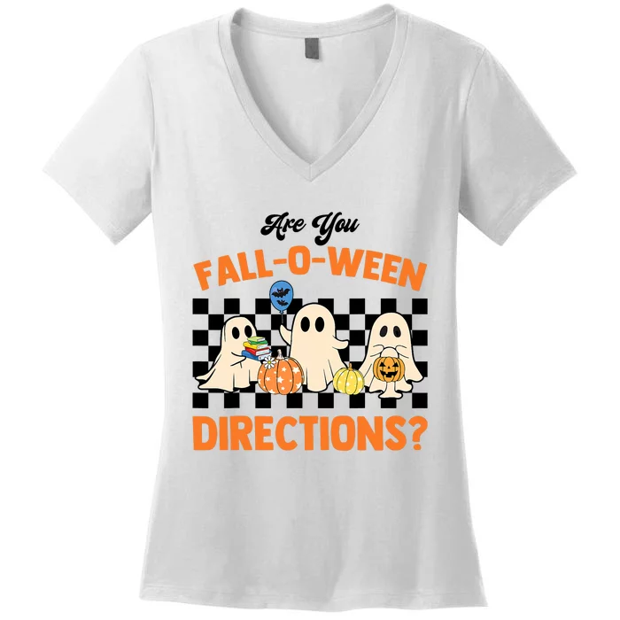 Are You Falloween Directions Ghost Christian Halloween Women's V-Neck T-Shirt