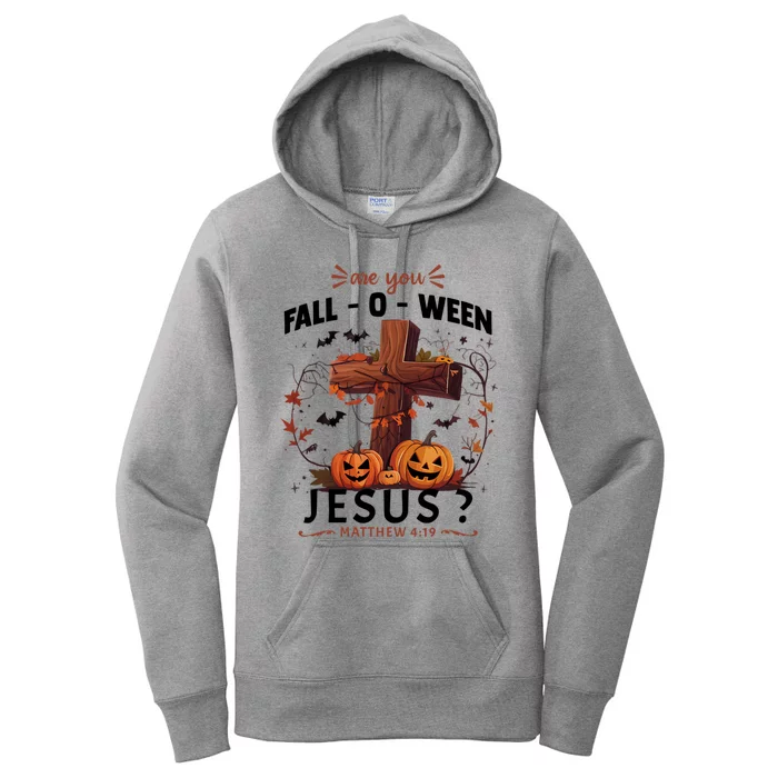 Are You Falloween Jesus Cross Pumpkins Christian Faith Gift Women's Pullover Hoodie