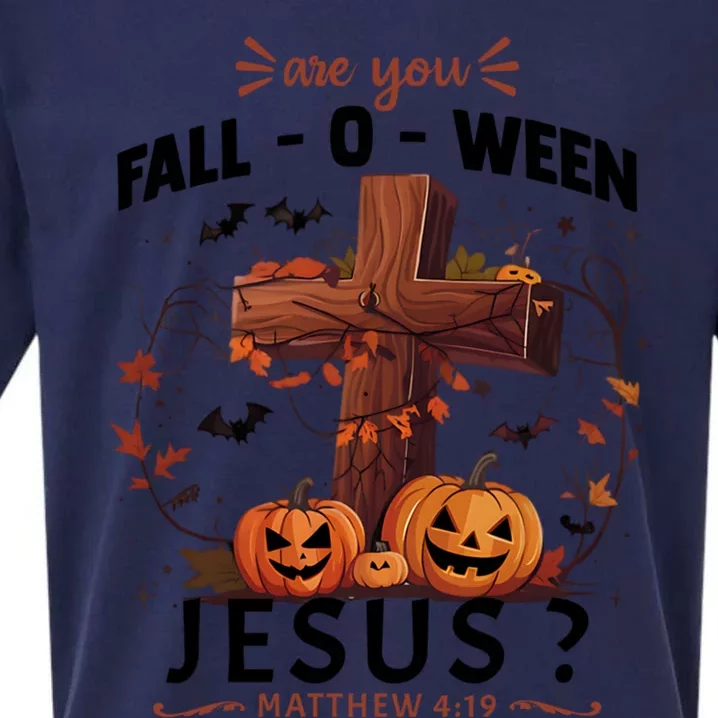 Are You Falloween Jesus Cross Pumpkins Christian Faith Gift Sueded Cloud Jersey T-Shirt