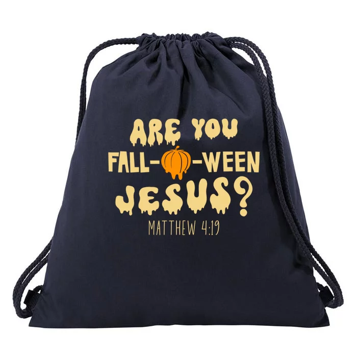 Are You Falloween Jesus Christian Fall Halloween Groovy Gift Drawstring Bag