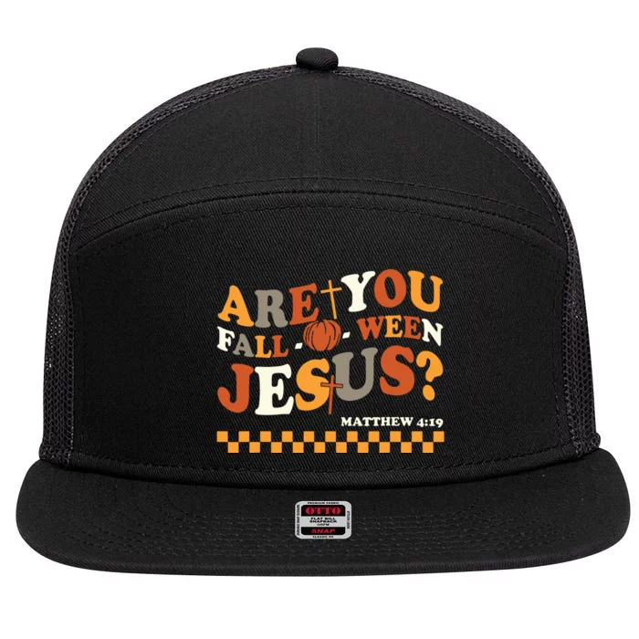 Are You Falloween Jesus Christian Halloween Pumpkin 7 Panel Mesh Trucker Snapback Hat