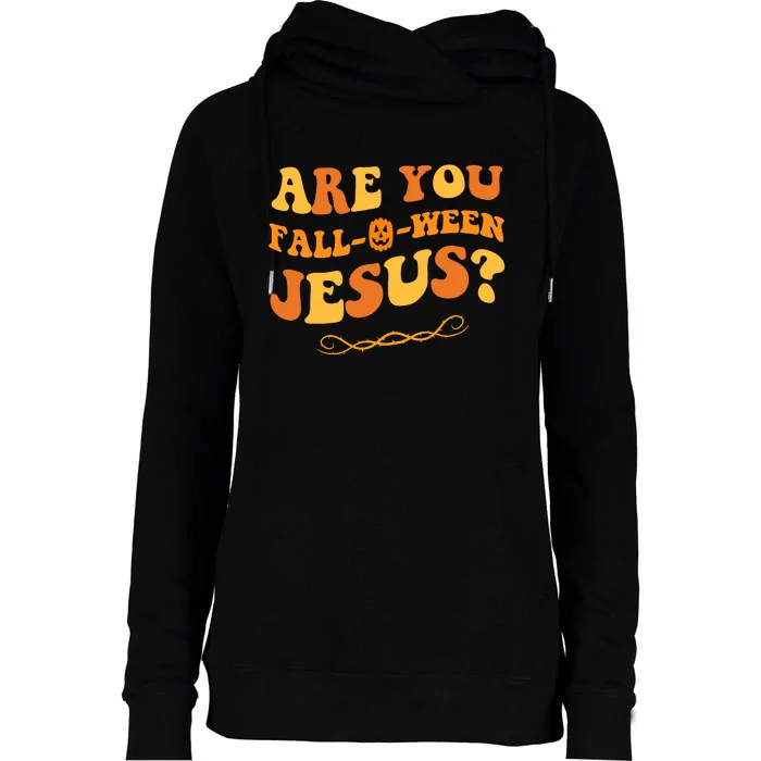 Are You Falloween Jesus? Cute Funny Halloween Fall Womens Funnel Neck Pullover Hood